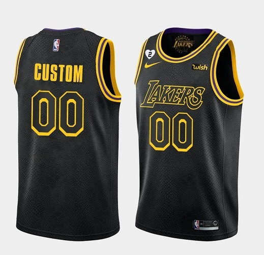 Men's Los Angeles Lakers Black Customized With Gigi Patch Stitched Jersey